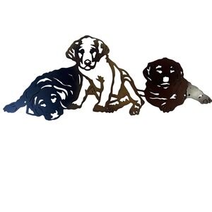 Richard Kemp Signed Metal Wall Art Labrador Retriever Puppies Dog‎ Silhouette